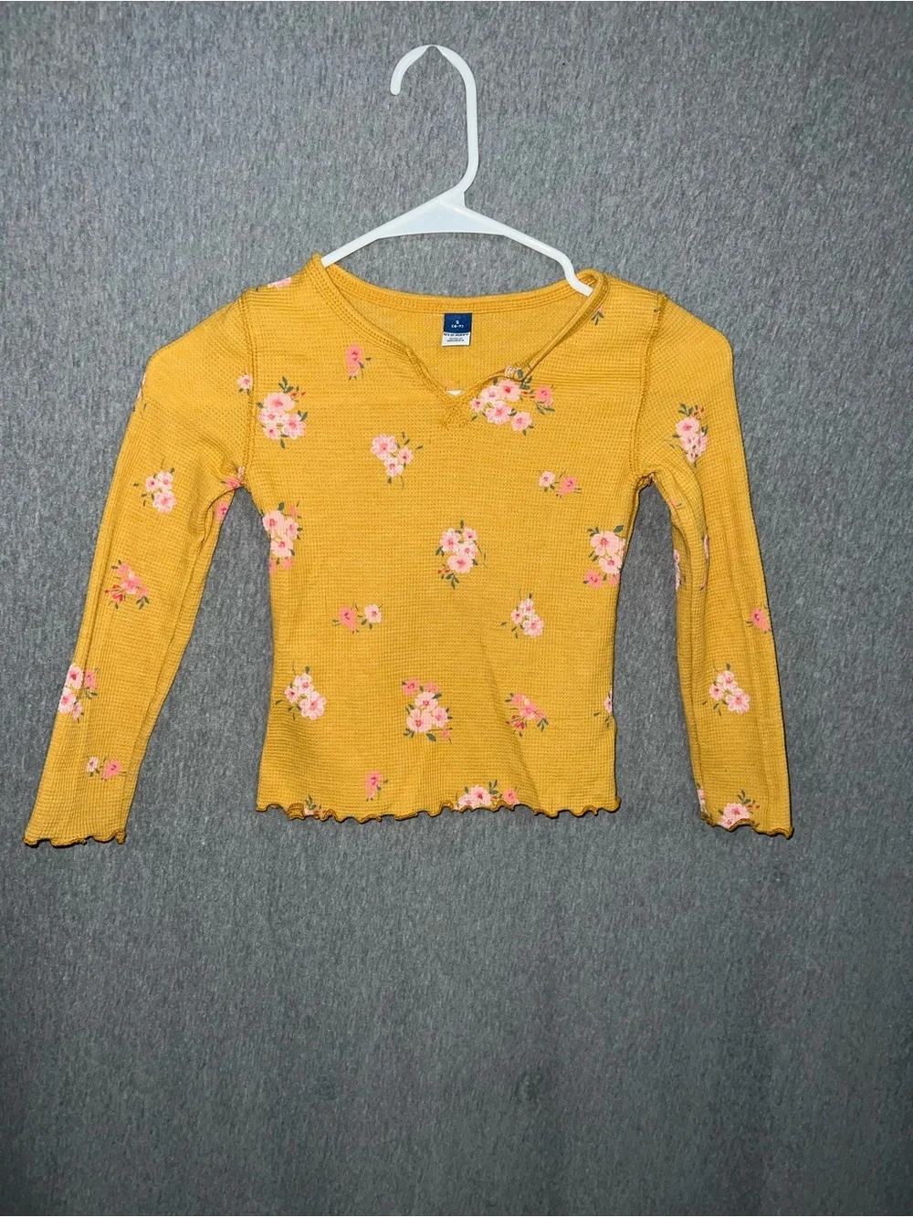 GAP Mustard Yellow Floral Long Sleeve Waffle Top